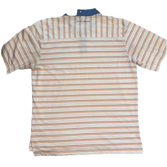 Under Armour Athletic Polo Shirt Mens Med White Blue Orange Stripes 1/4 Button - Picture 2 of 8